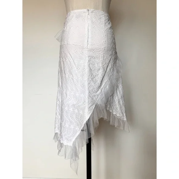 White Eyelet Lace Skirt w/ Tulle Trim - Picture 4 of 6